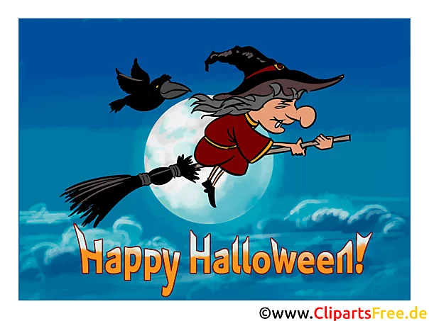 Hexe kostenlose Grusskarte zu Halloween