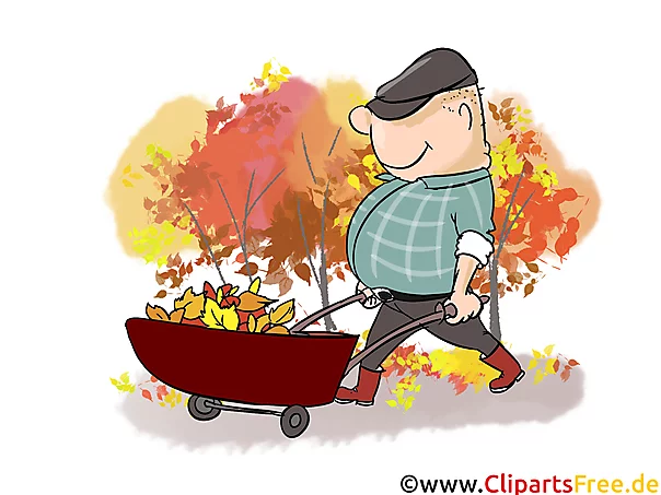 Cartoon Mann mit Schubkarre - Herbst Cliparts, Bilder, Cartoons, Comics