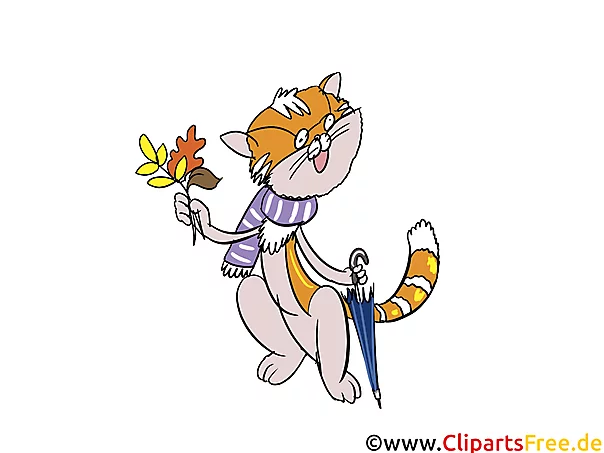 Cartoonbilder gratis - Kater mit Brille und Regenschirm