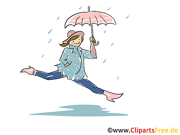 Frau läuft mit Regenschirm unter Regen Clipart, Bild, Illustration