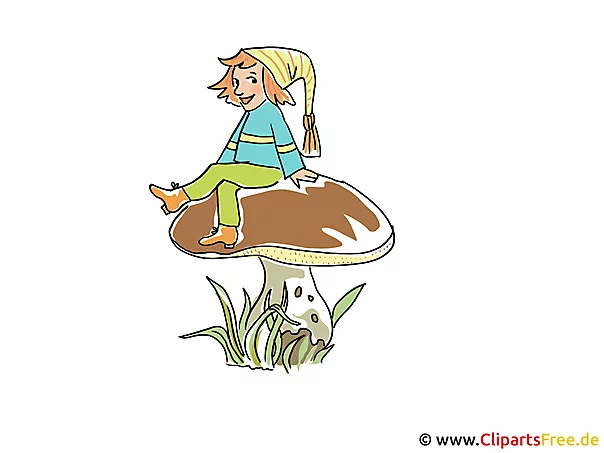 Gnom auf dem Pilz Bild, Clipart, Illustration, Cartoon