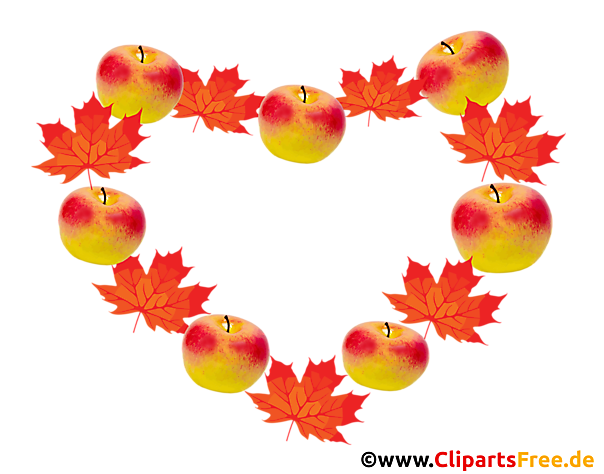 Äpfeln und gelbe Blätter in einem Herbst-Kranz PNG Clipart