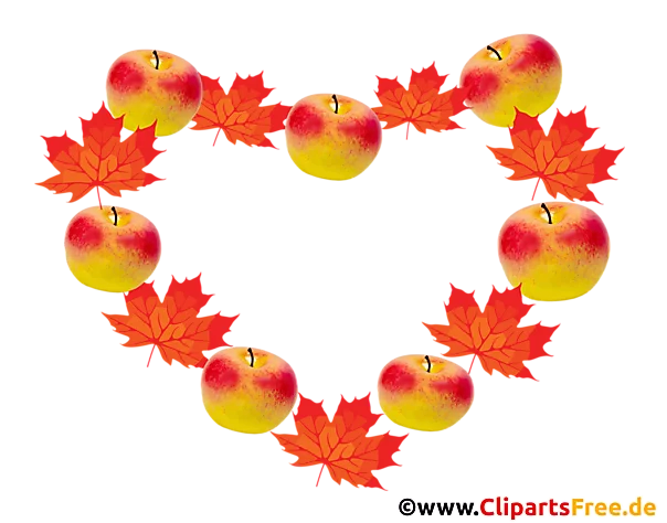 Äpfeln und gelbe Blätter in einem Herbst-Kranz PNG Clipart