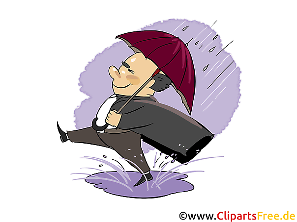 Mann mit Regenschirm unter Regen Clipart, Comic, Bild, Illustration