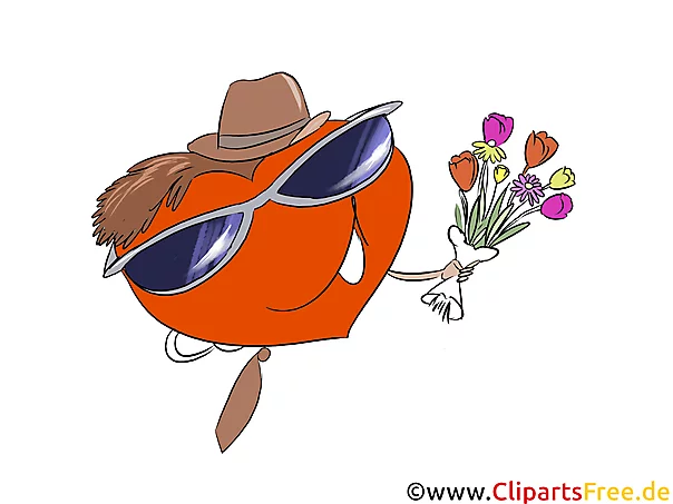 Herz mit Hut, Blumenstrauß - Clipart-Bilder zum Thema Liebe