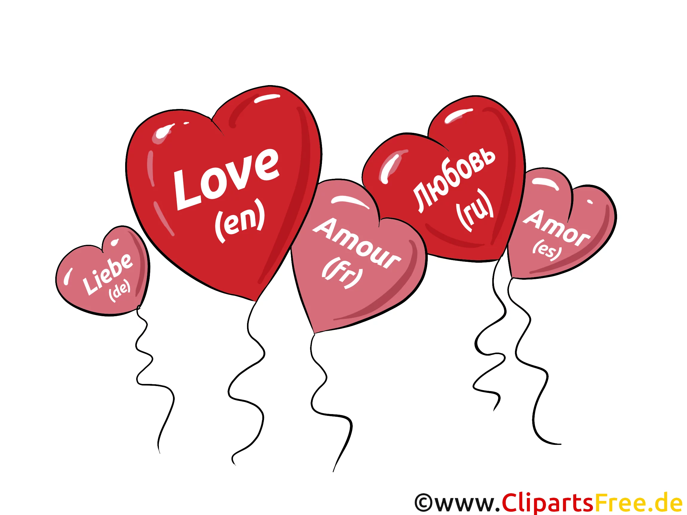Herzen als Luftballons, Liebe Clipart, Bild, Grafik, Comic