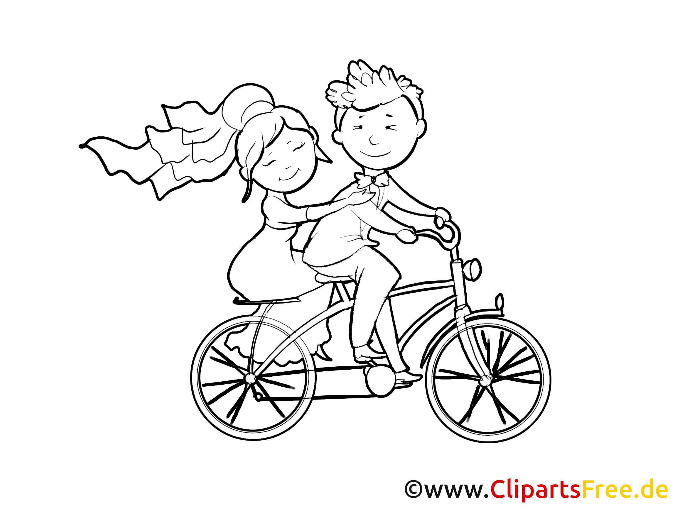 Brautpaar am Fahrrad Bild, Zeichnung, Clipart, Illustration gratis