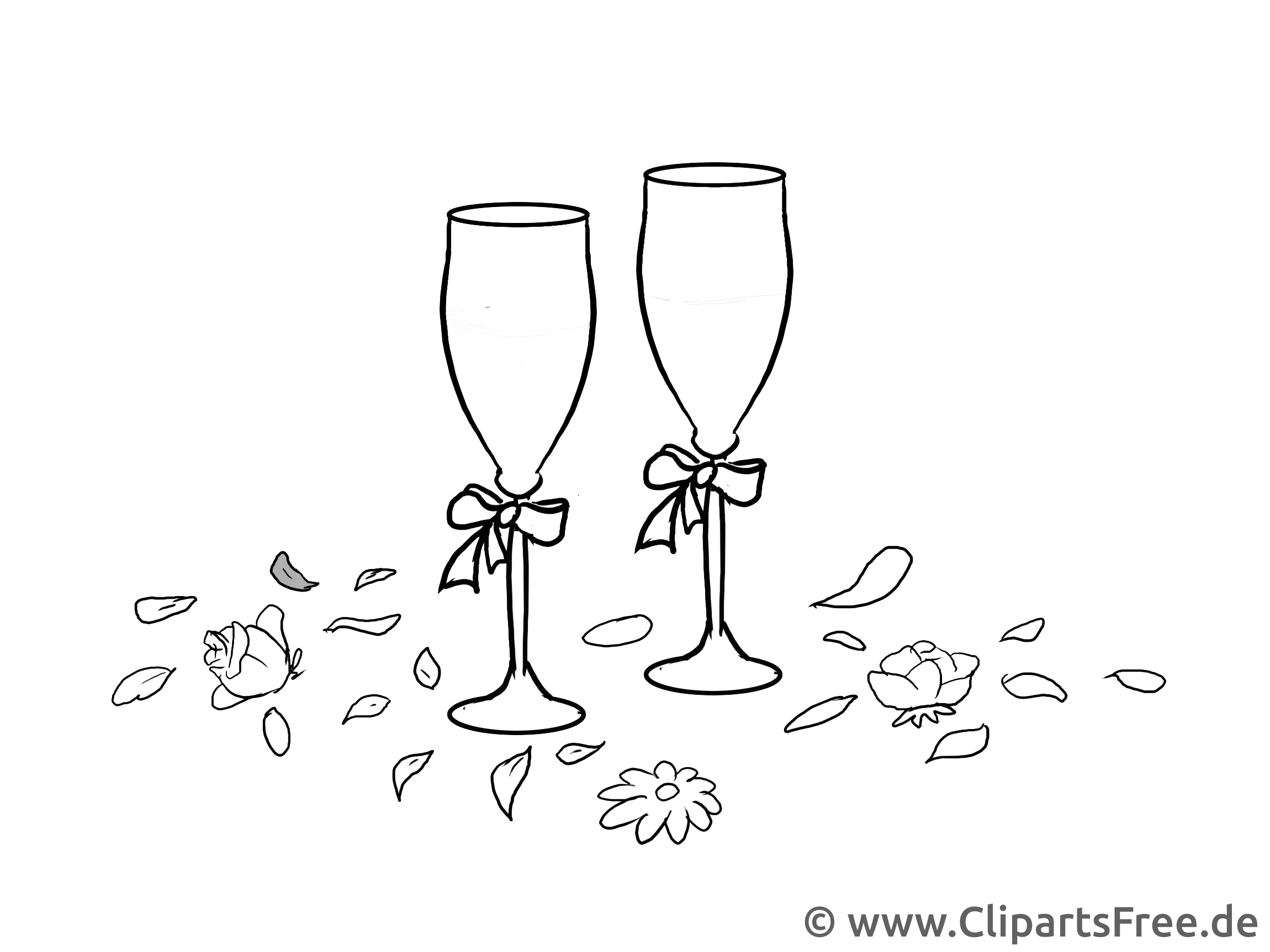 Champagnerglaser Illustration Clipart Grafik Schwarz Weiss