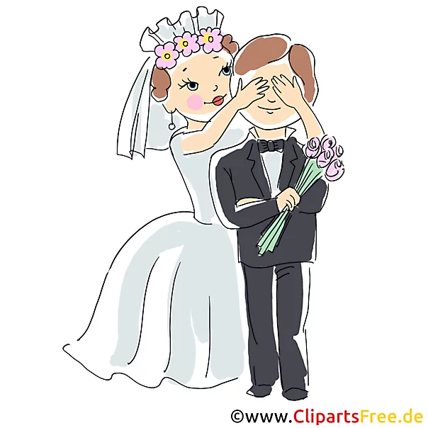 Karten zur Hochzeit gestalten mit Clipart - Braut macht Auges des Bräutigams zu