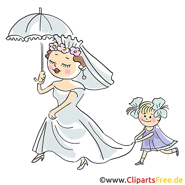 Mädchen trägt Kleid der Braut Illustration, Clipart, Grafik