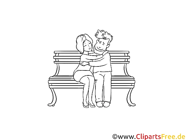 Junges Paar Treffen im Park Zeichnung, Clipart schwarz-weiß