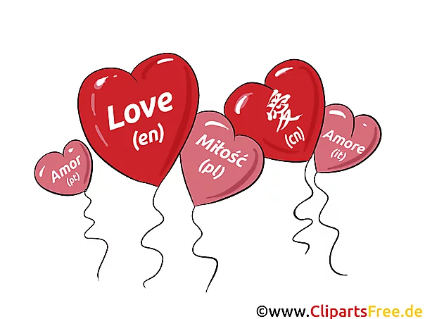 Liebe in verschiedenen Sprachen - Chinesich, Englisch, Portugiesisch, Polnisch, Italienisch Liebeskarte