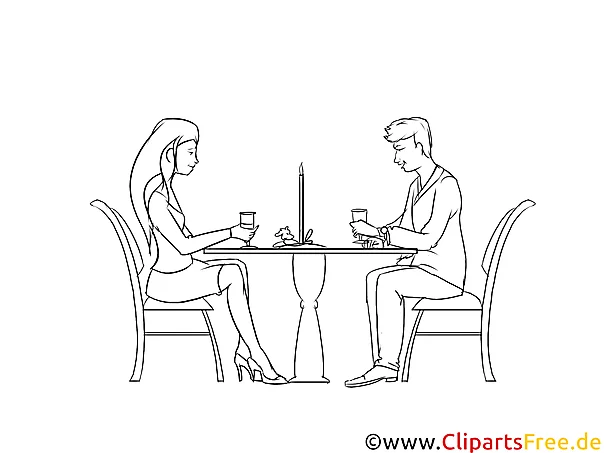 Paar, das Date im Cafe hat, das Kaffee trinkt Zeichnung, Grafik