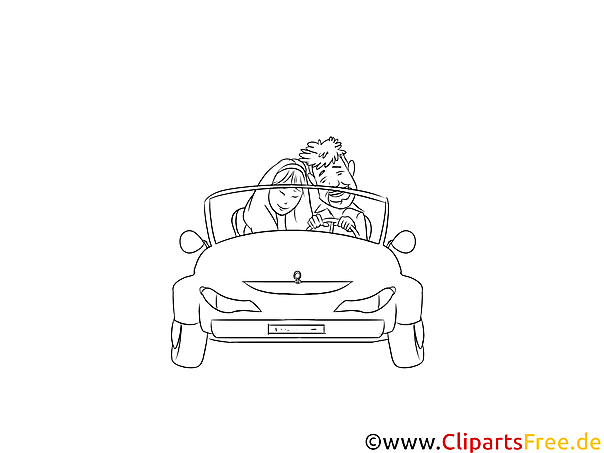 Romantisches Date im Auto Clipart, Zeichnung schwarz-weiß Romantisches Date im Auto Clipart, Zeichnung schwarz-weiß