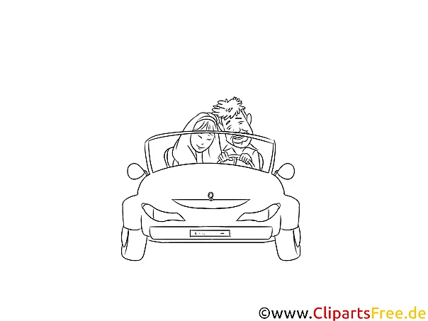 Romantisches Date im Auto Clipart, Zeichnung schwarz-weiß