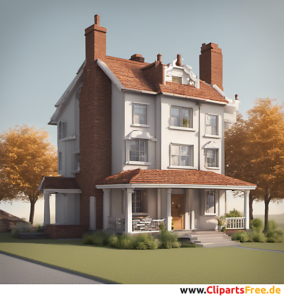 Grosses Haus weiss gestrichen mit rotem Dach Clipart als 3D-Modell