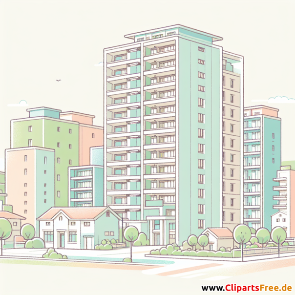 Apartmenthaus in Wohnviertel Clipart - Bilder zum Thema Architektur