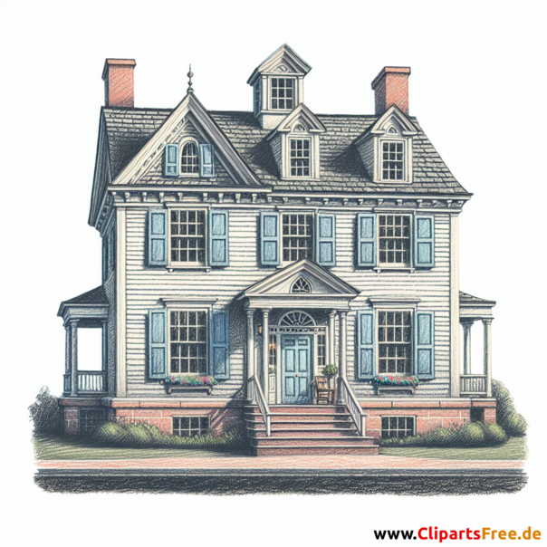 Haus im Kolonialstil Clipart - Bilder zum Thema Immobilien