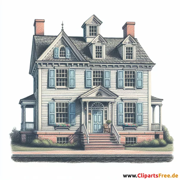 Haus im Kolonialstil Clipart - Bilder zum Thema Immobilien