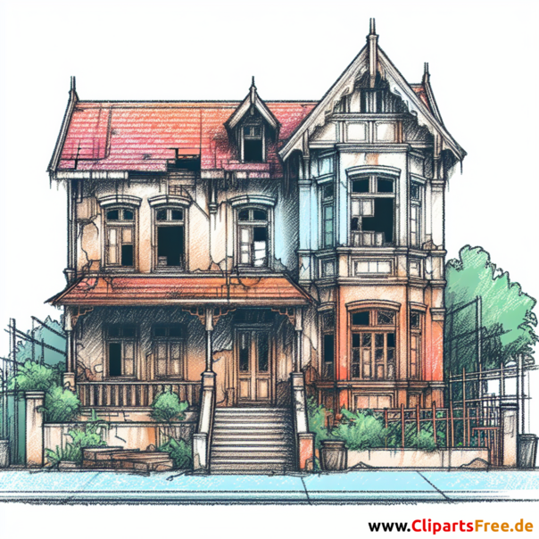 Renovierunsgbedürftiges Haus Clipart - Bilder zum Thema Architektur