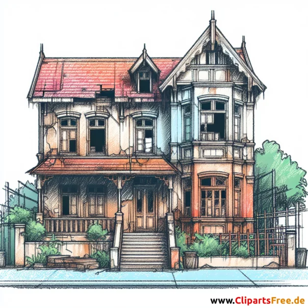 Renovierunsgbedürftiges Haus Clipart - Bilder zum Thema Architektur