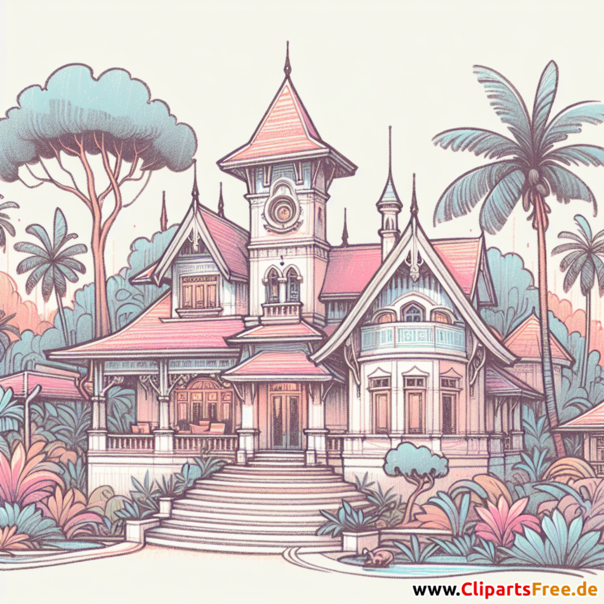 Villa auf einer tropischen Insel Clipart - Bilder Immobilien