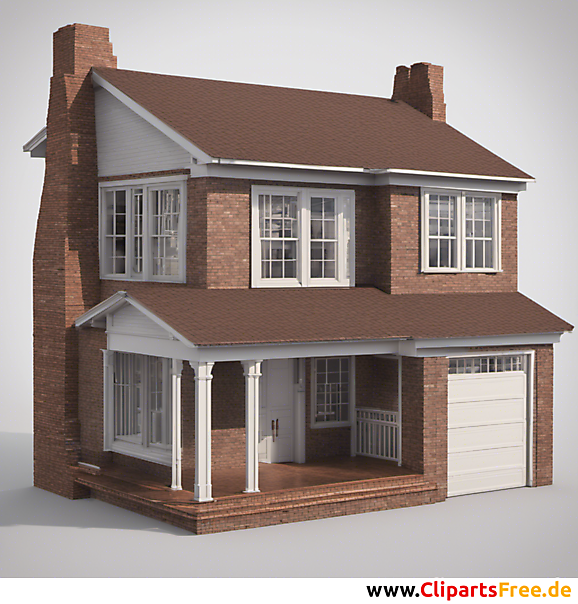 Haus mit Schornstein und Garage 3D Clipart