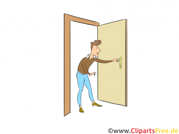 Mann kommt in eine Wohnung rein Clipart, Bild, Illustration