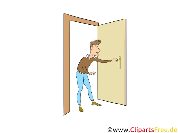 Mann kommt in eine Wohnung rein Clipart, Bild, Illustration
