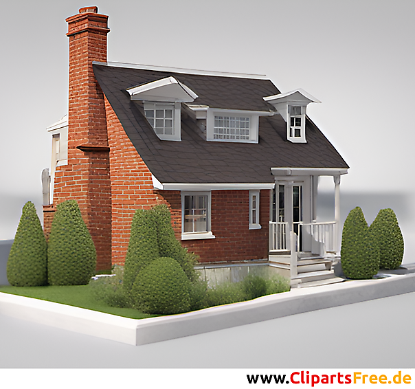 Schönes freistehendes Haus mit Vorgarten 3D Clipart