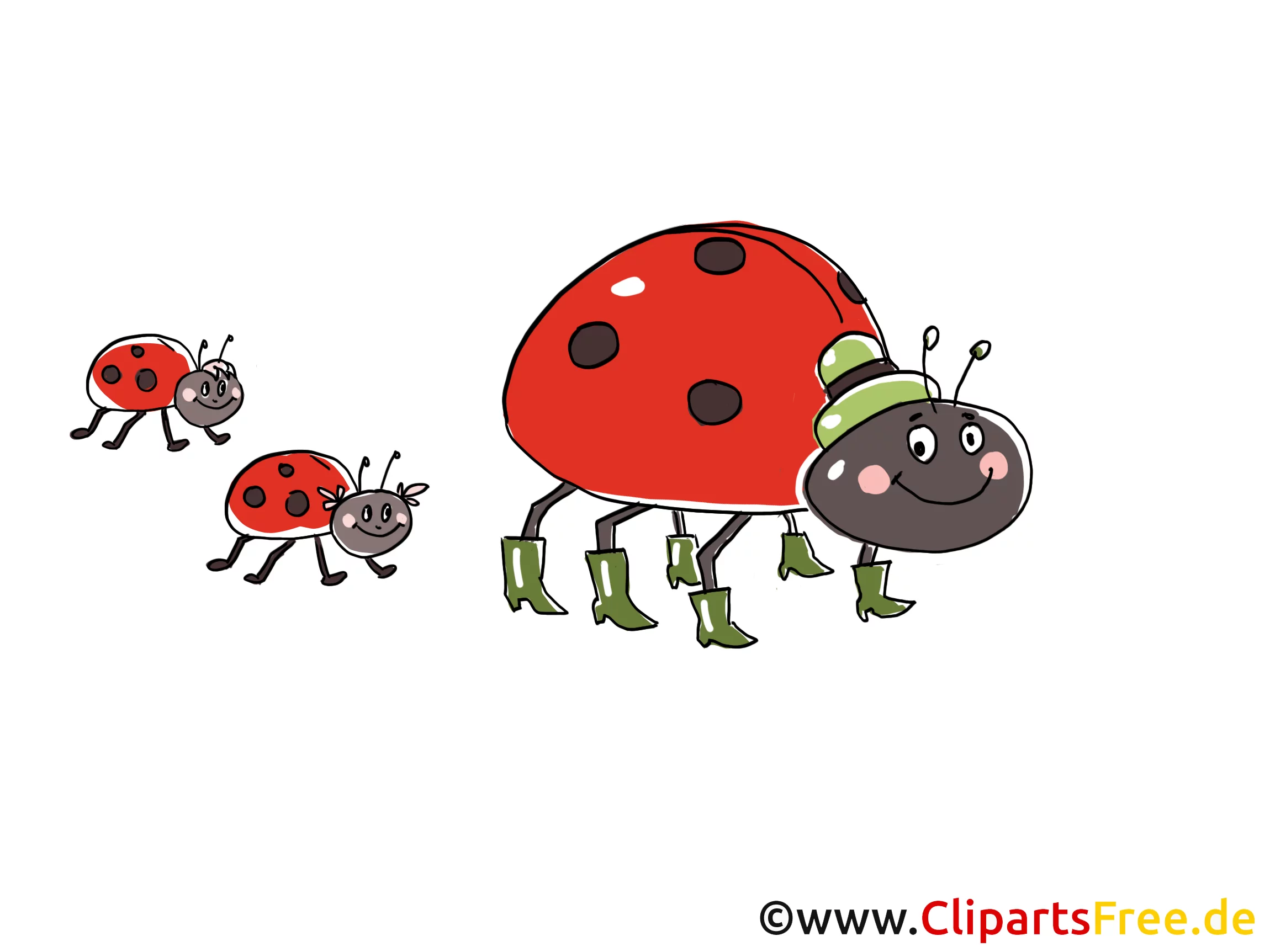 Familie Marienkäfer Comic, Cartoon, Clipart, Bild, Zeichnung, Illustration gratis