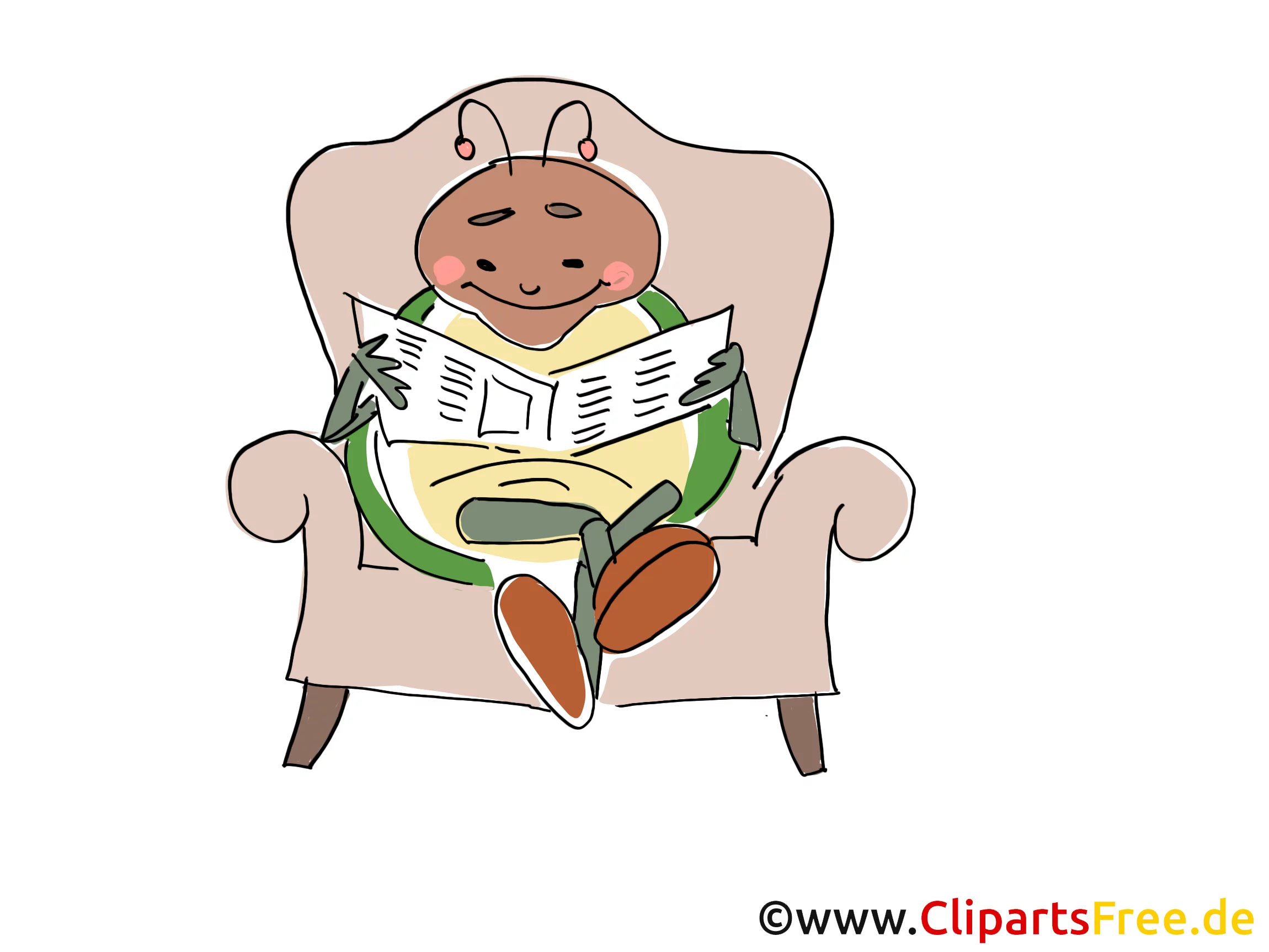 Insekt liesst Zeitung Comic, Cartoon, Clipart, Bild, Zeichnung, Illustration gratis