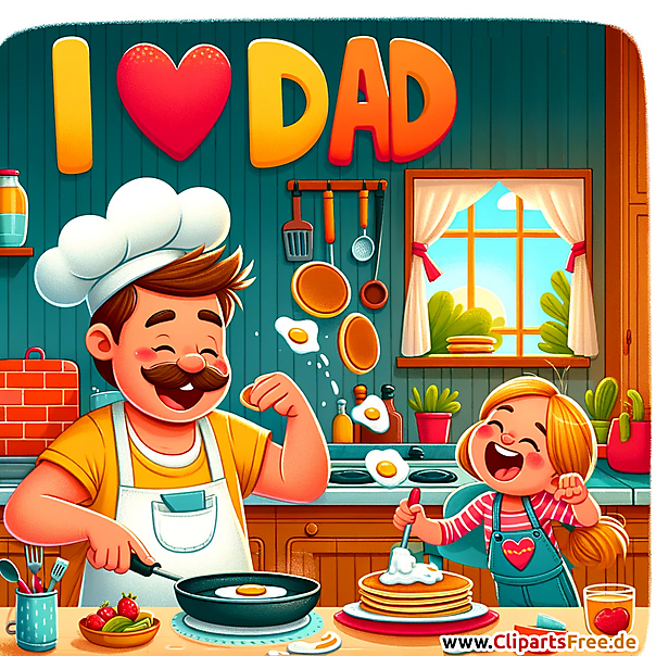 Glückwunsch zum Vatertag Vater und Tochter machen Frühstück