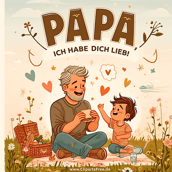 Vater mit Sohn auf Picknick in der Natur Karte zum Vatertag