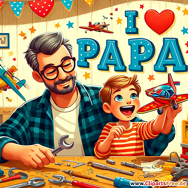 Vater und Sohn basteln in der Werkstatt Bild zum Vatertag