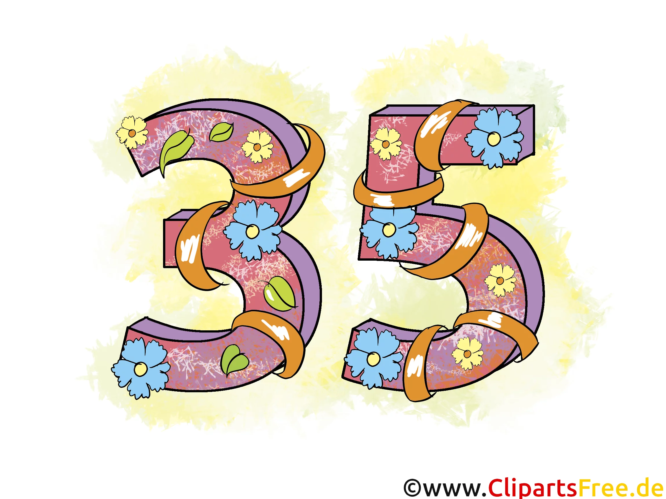 Geburtstagsgrüsse Karten zum 35 Jubiläum, Cliparts, Cartoons, Grafiken