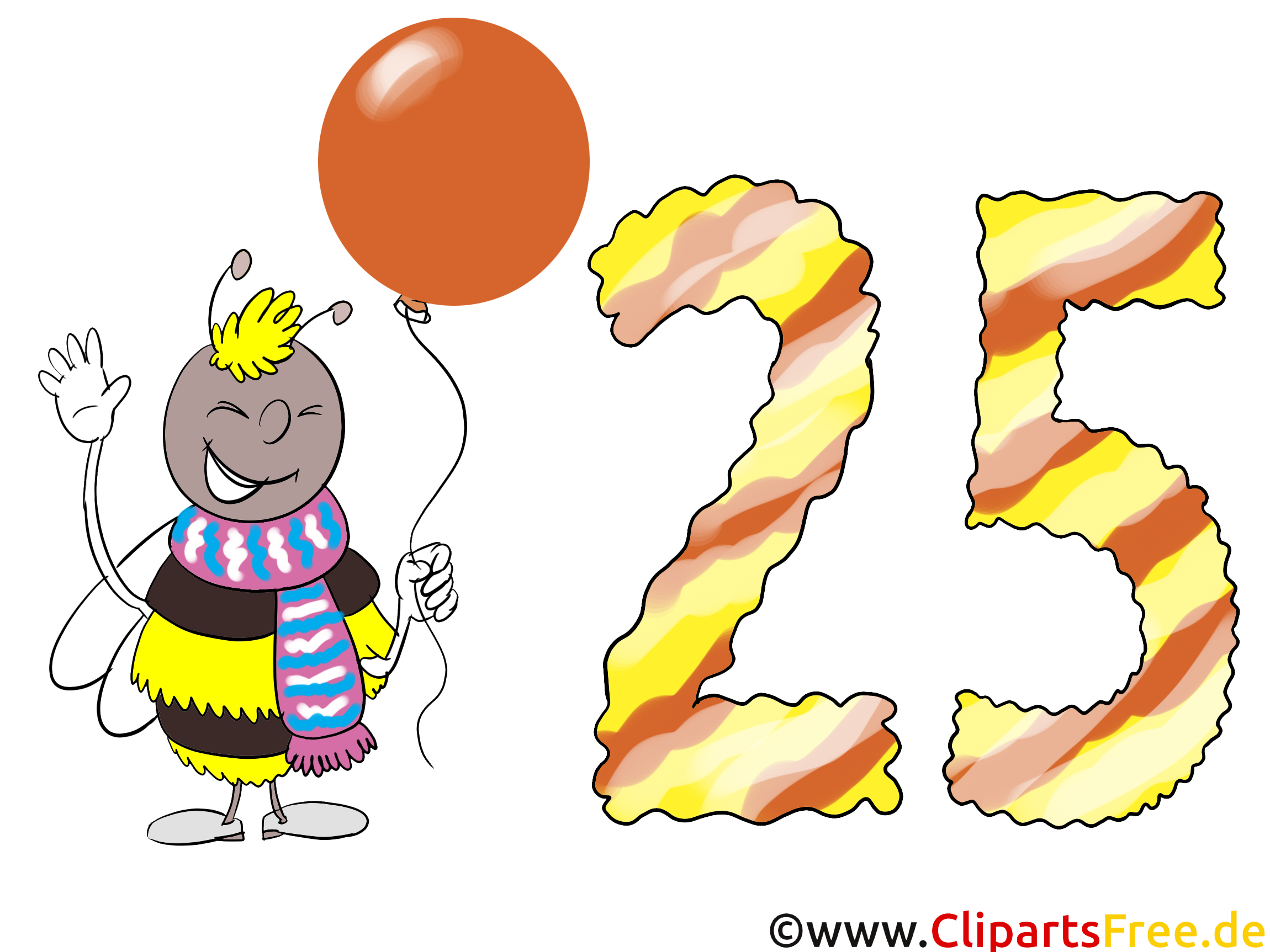Geburtstagswünsche zum 25 Geburtstag - Karte, Clipart, Bild gratis