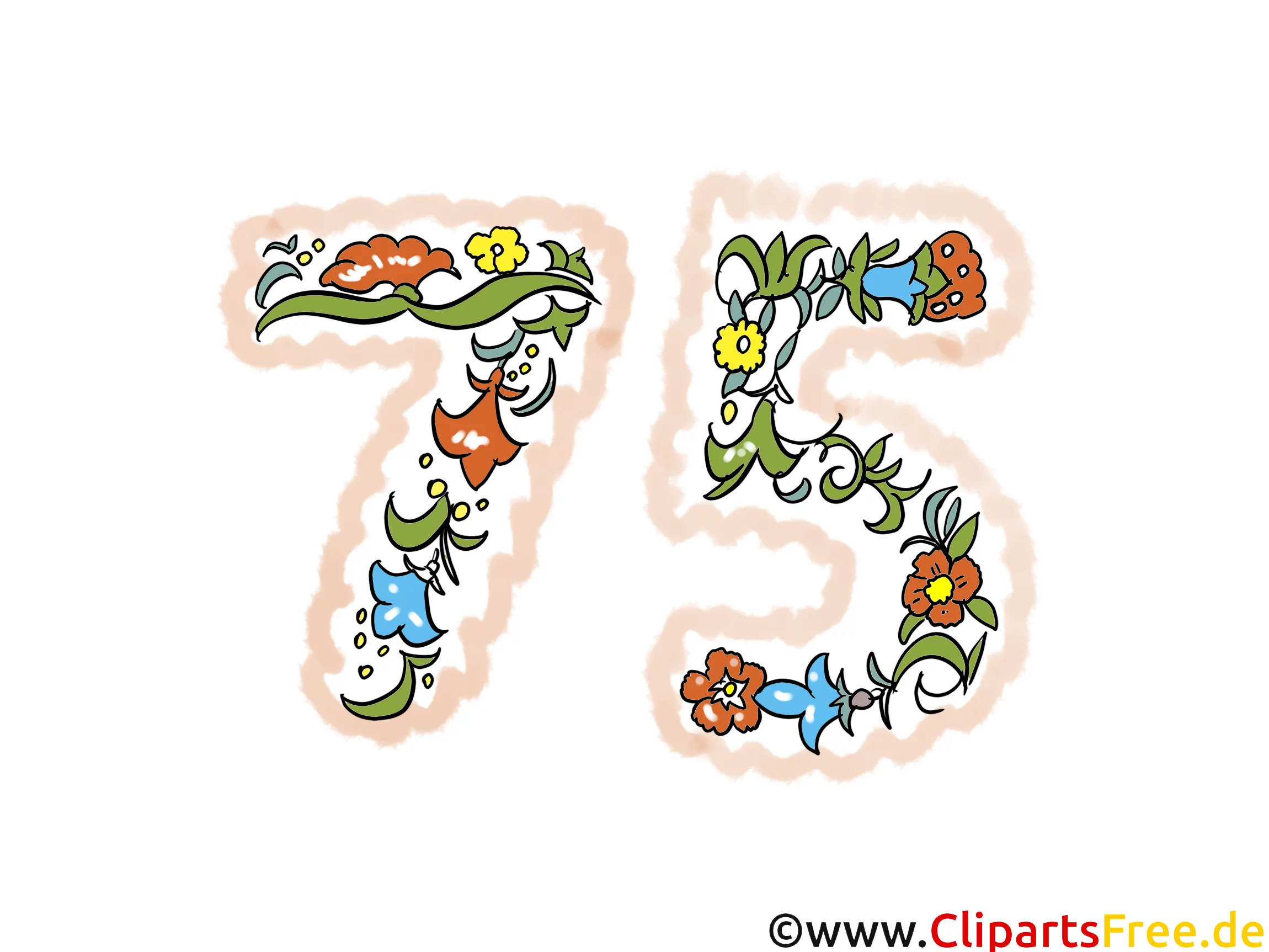 Glückwunsch zum 75 Geburtstag - Geburtstagsgruss, Glückwunschkarte, Clipart, Bild