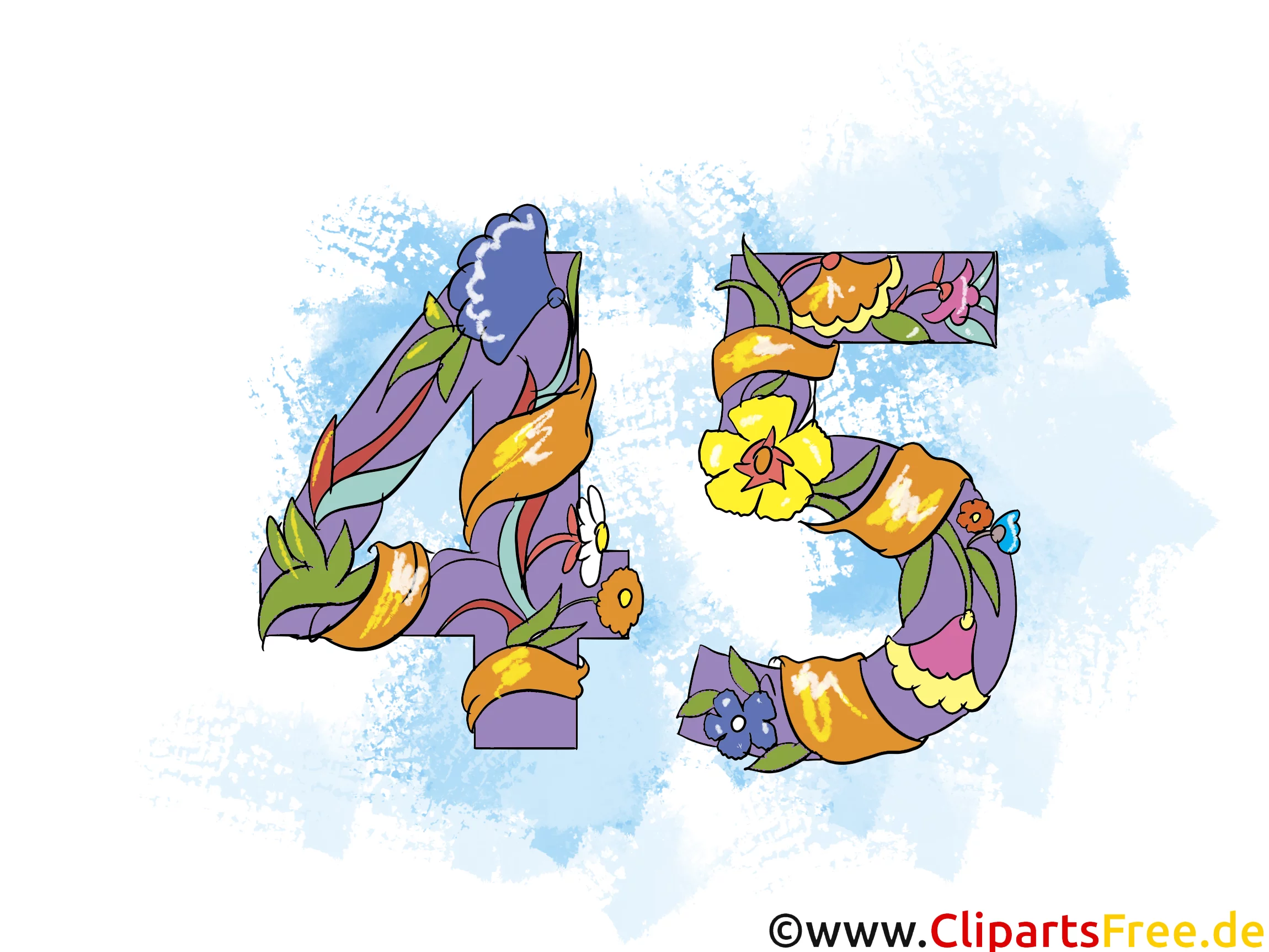 Gratulieren zum Geburtstag 45 Jahre - Clipart, Grusskarte, Glückwunschkarte, eCard, Vorlage Einladung