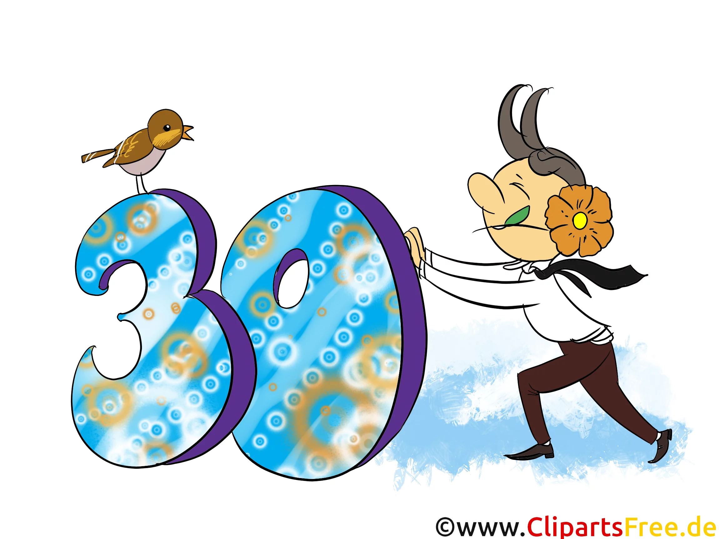 Grüsse zum Geburtstag 30 Jahre - Clipart, Grusskarte, Glückwunschkarte, eCard, Vorlage Einladung