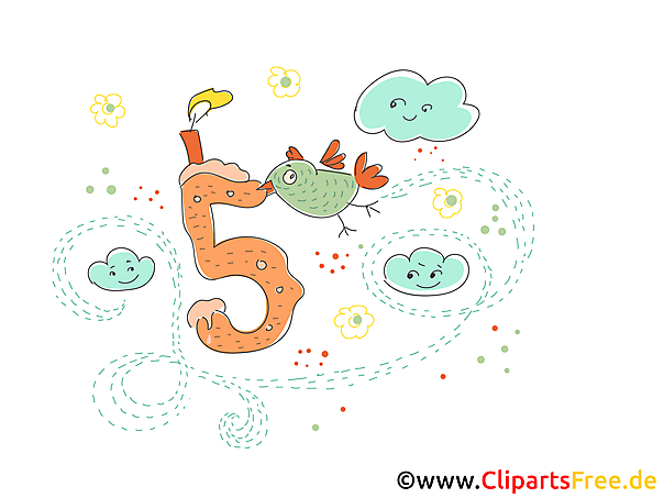 Kinder Grusskarte zum runden Geburtstag 5 Jahre