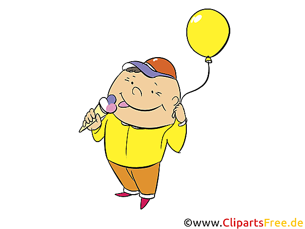 Junge isst Eis und spazirt mit Luftballon Bild, Clipart, Illustration