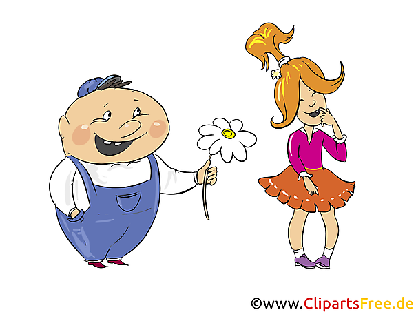 Junge schenkt Blume einem Mädchen Cartoon, Clipart, Bild, Illustration
