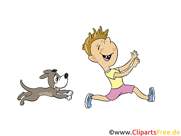 Kind läuft weg vom Hund Clipart, Bild, Illustration
