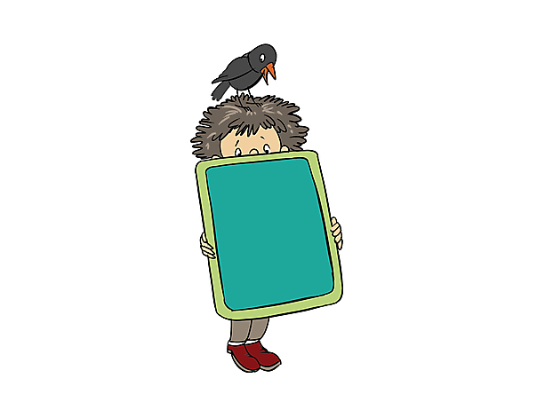 Kind, Rabe, Tafel zum Schreiben Bild, Clipart, Illustration