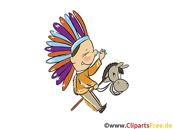 Kind spielt Indianer mit Pferdkopf Bild, Clipart, Illustration