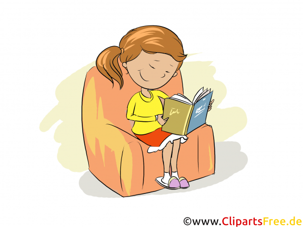 Mädchen liesst ein Buch im Sessel - Bilder für Grundschule