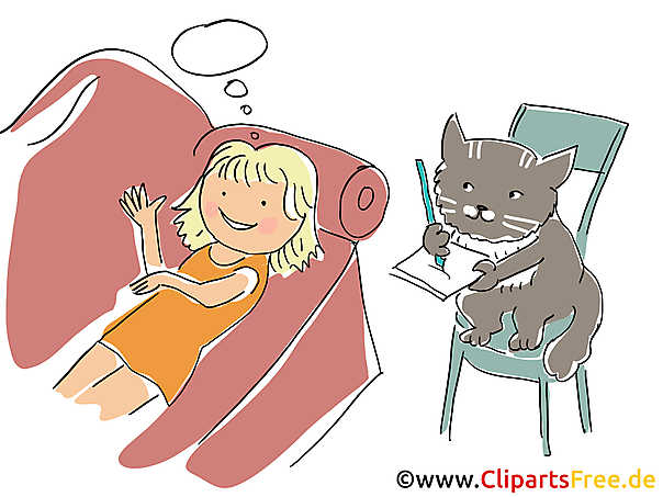 Mädchen mit ihrem Kater Cartoon, Clipart, Bild, Illustration