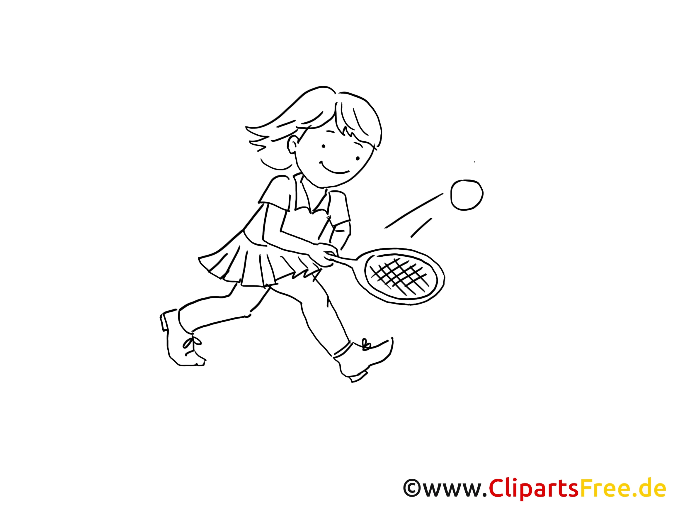 Tennis für Kinder Zeichnung schwarz-weiss, Bild, Clipart, Comic, Cartoon zum Ausmalen