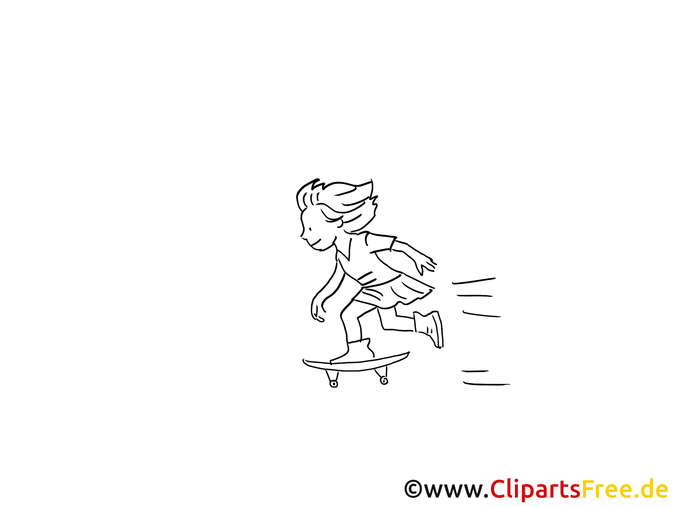 Skateboard Zeichnung schwarz-weiss, Bild, Clipart, Comic, Cartoon